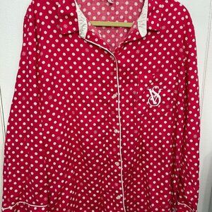 Victoria’s Secret pajama top XL magenta pink with white polka dots